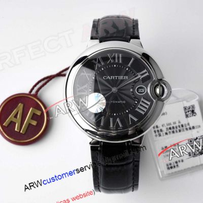 AF Factory 1:1 Replica Cartier Ballon Bleu 42 Black Roman Leather Strap 2824 Watch